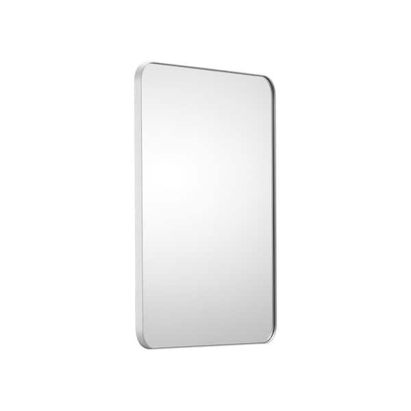 Wall Mounted Makeup Mirror Silver 22 in. W x 30 in. H Modern Rectangle Aluminum Framed Mirror Explosion-Proof Film