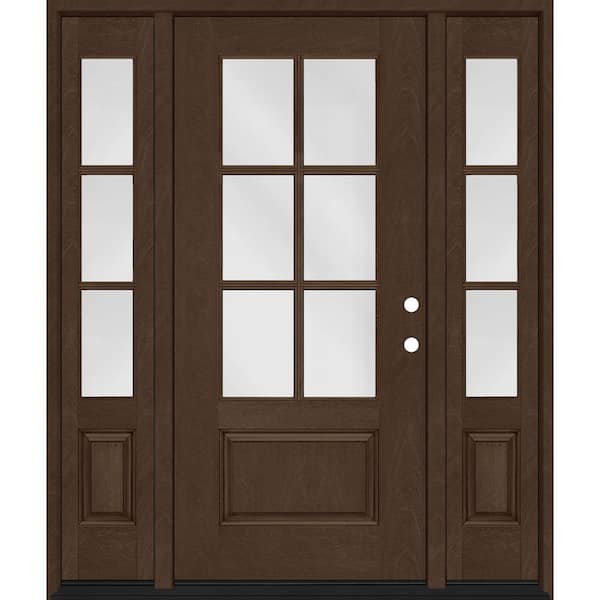 Steves & Sons Regency 64 in. x 80 in. 3/4-6 Lite Clear Glass LH Hickory Stain Mahogany Fiberglass Prehung Front Door w/Dbl 12in.SL