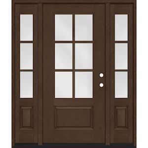 Regency 68 in. x 80 in. 3/4-6 Lite Clear Glass LH Hickory Stain Mahogany Fiberglass Prehung Front Door w/Dbl 14in.SL