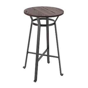24 in. Black Metal Frame Round Bar Pub Table With Wood Top