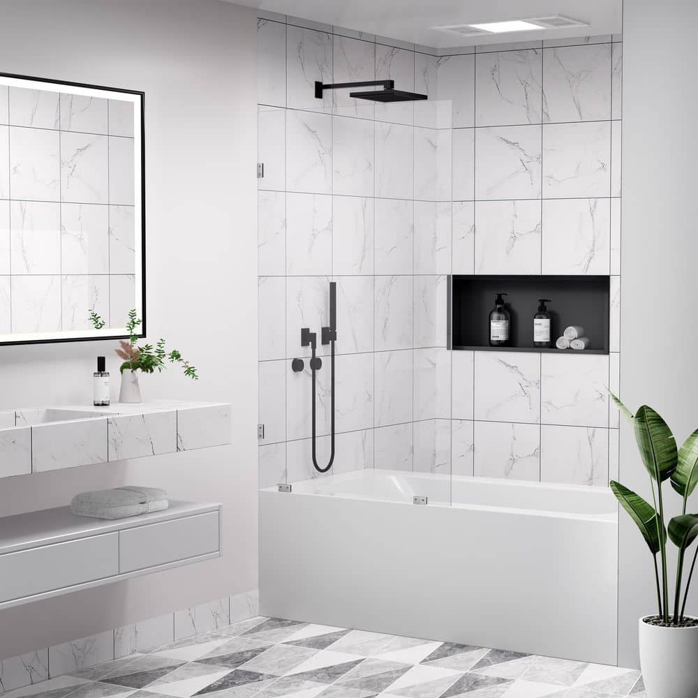 34 in. x 58 in. Frameless Fixed Panel Tub Doors in Brushed Nickel without Handle with clear Glass price history on PriceWatchPro