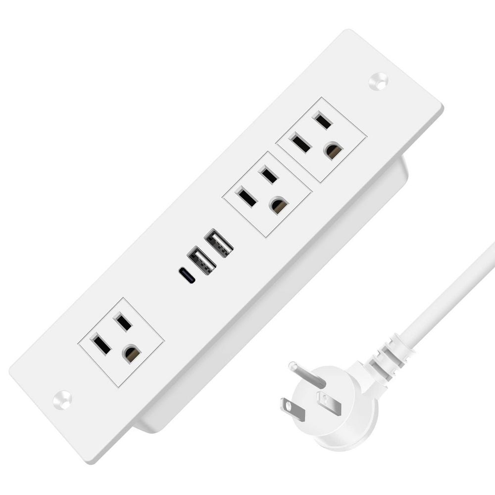 White 3-Outlet Recessed Power Strip, Furniture Drawer Outlet with 20W PD USB-C, Flush Mount 6 ft. Cord Desk Outlet price history on PriceWatchPro