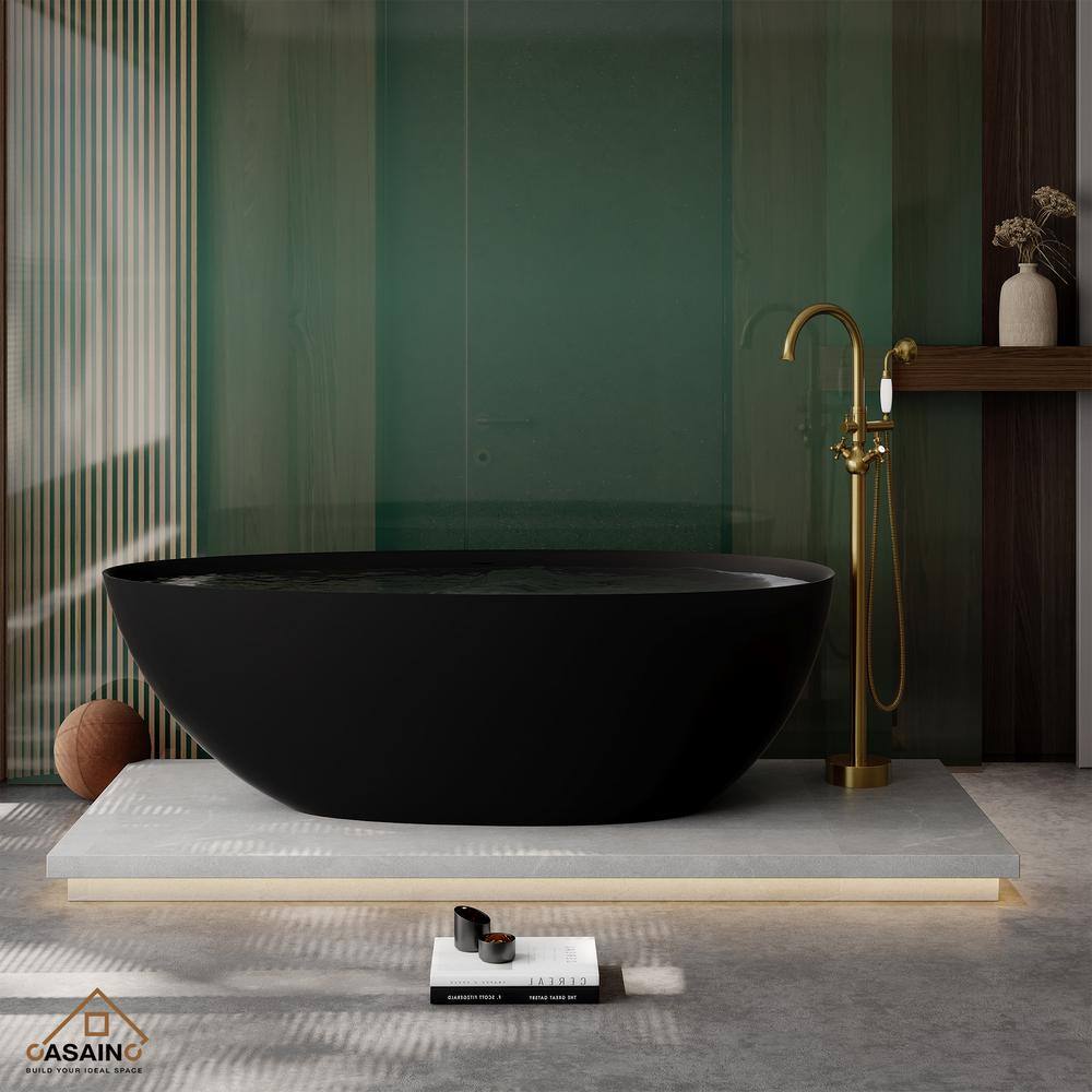 Matte Black 67'' Freestanding Oval Soaking Bathtub