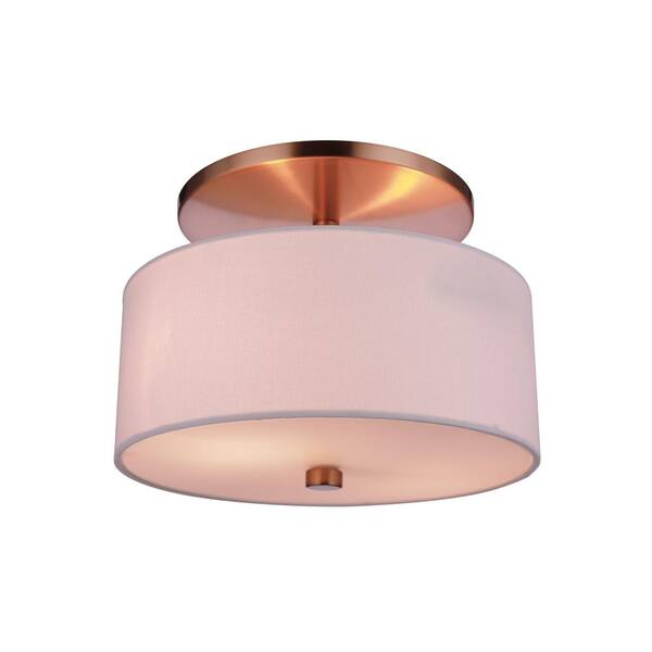 Worth Home Products WHP 6 in. Satin Brass Recessed Light Semi Flush Conversion Kit with White Linen Drum Shade and Diffuser