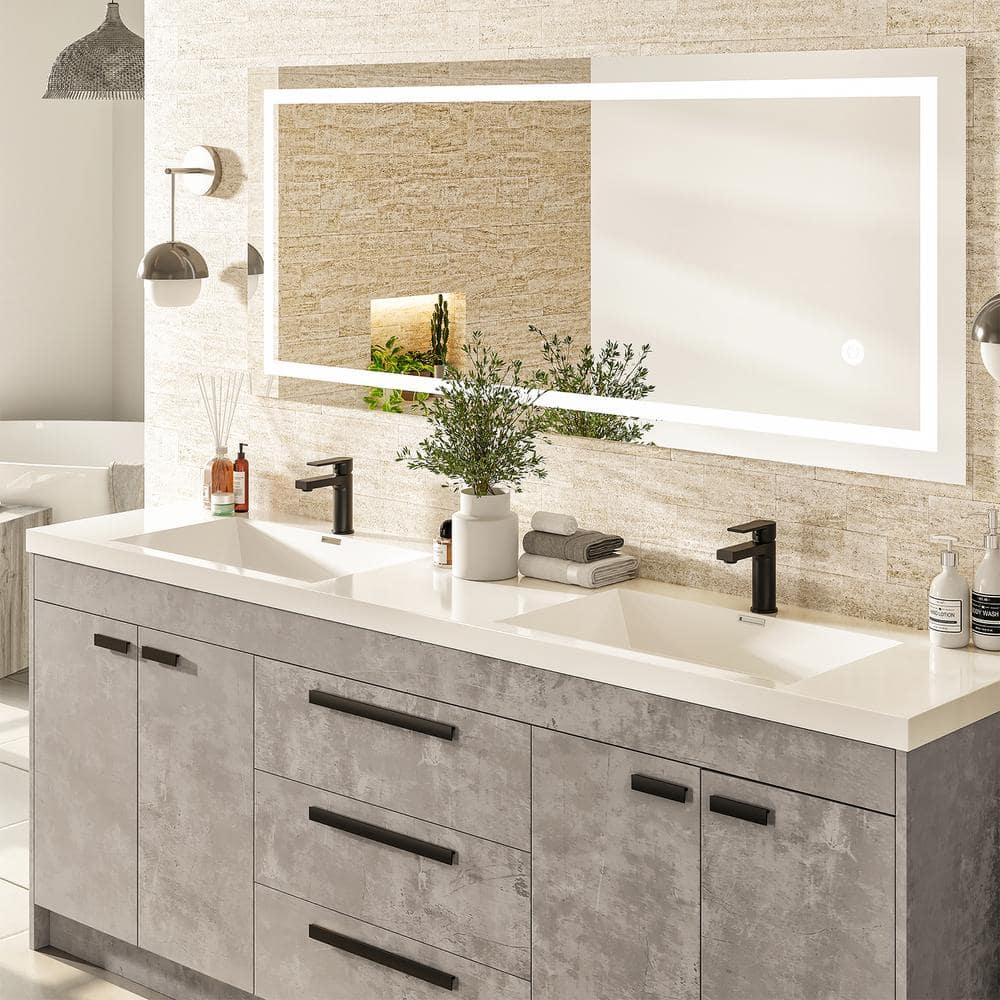 Cement Grey Double Sink Freestanding Bathroom Vanity with Acrylic Top