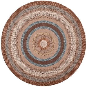 Braided Brown/Multi Doormat 3 ft. x 3 ft. Border Geometric Round Area Rug
