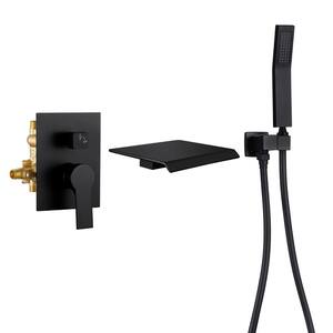 Single-Handle Wall Mount Roman Bathtub Faucet with Hand Shower in Black