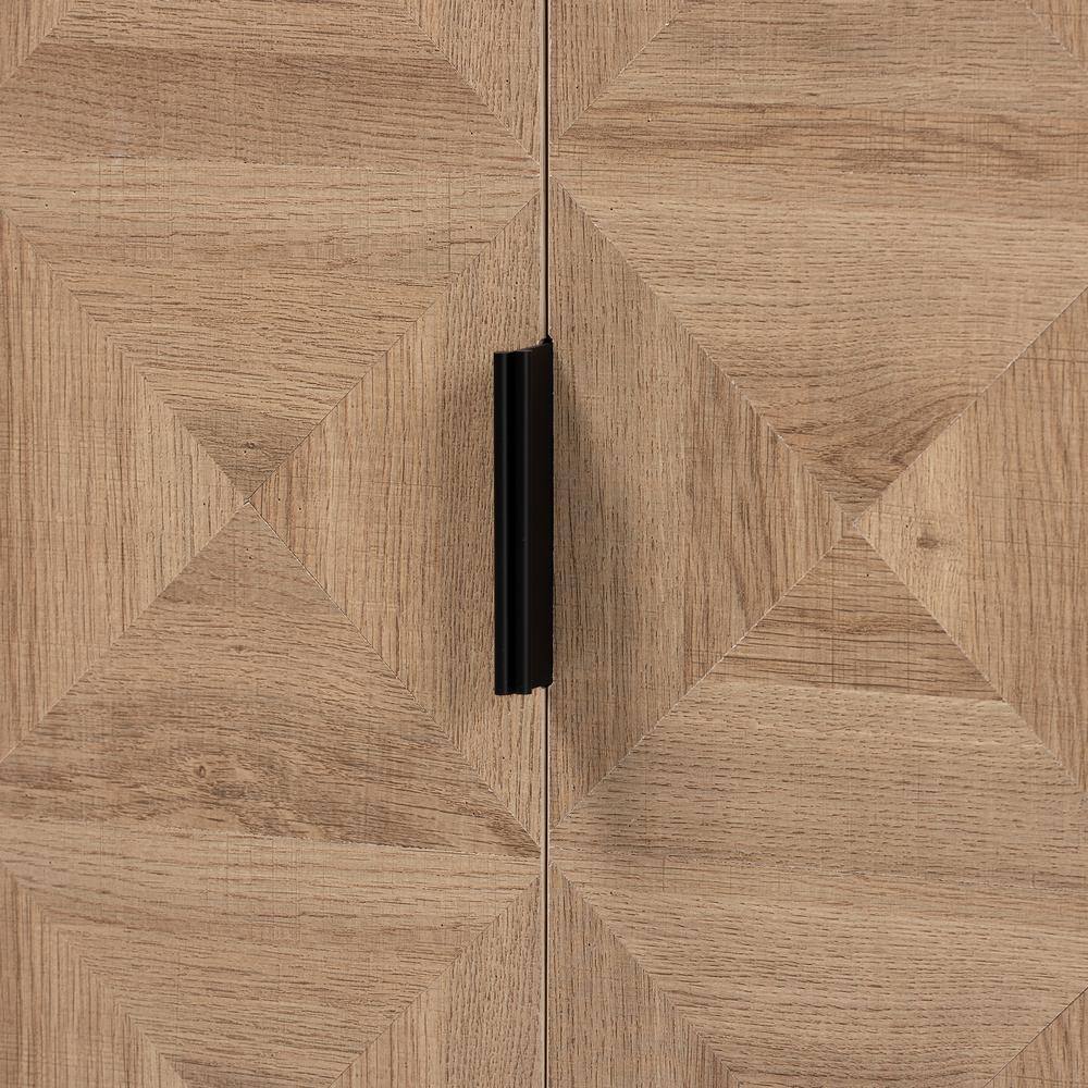 Darien Natural Brown Wood and Black Metal Geometric Accent Cabinet