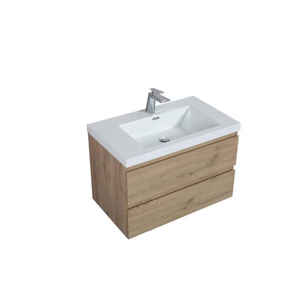 Equinox 36 in. in. W x 19-5/8 in. in. D x 22-1/2 in. in. H Floating Bath Vanity Natural Oak White Ceramic Top Assembled