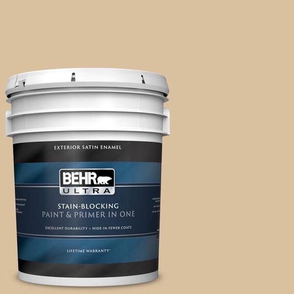 BEHR ULTRA 5 gal. #UL160-7 Pale Wheat Satin Enamel Exterior Paint and Primer in One