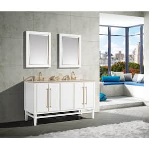 Mason 61 in. W x 22 in. D Bath Vanity in White with Gold Trim with Marble Vanity Top in Crema Marfil with White Basins