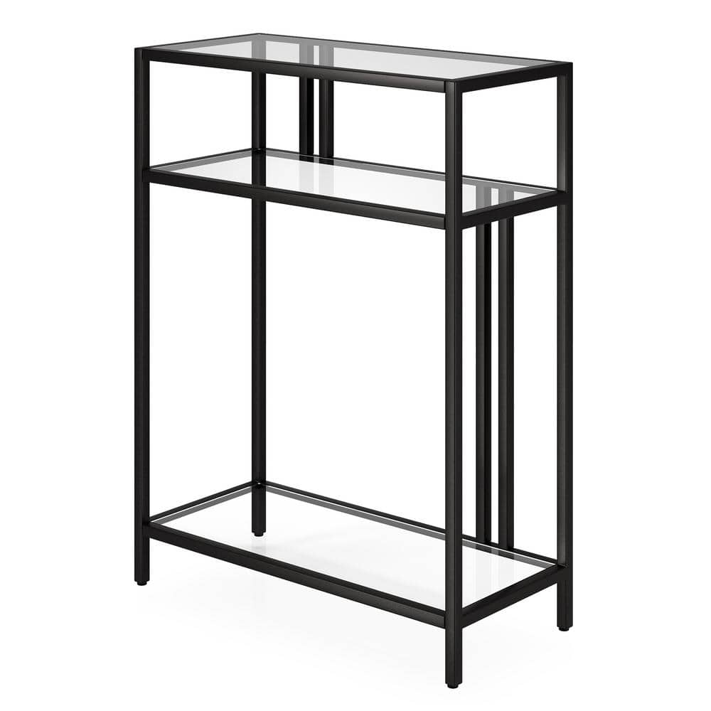 Blackened Bronze 22" Console Table with Glass Shelves