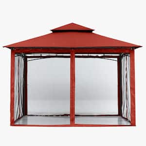 10 ft. x 12 ft. Red Steel Outdoor Patio Gazebo with Vented Soft Roof Canopy and Netting