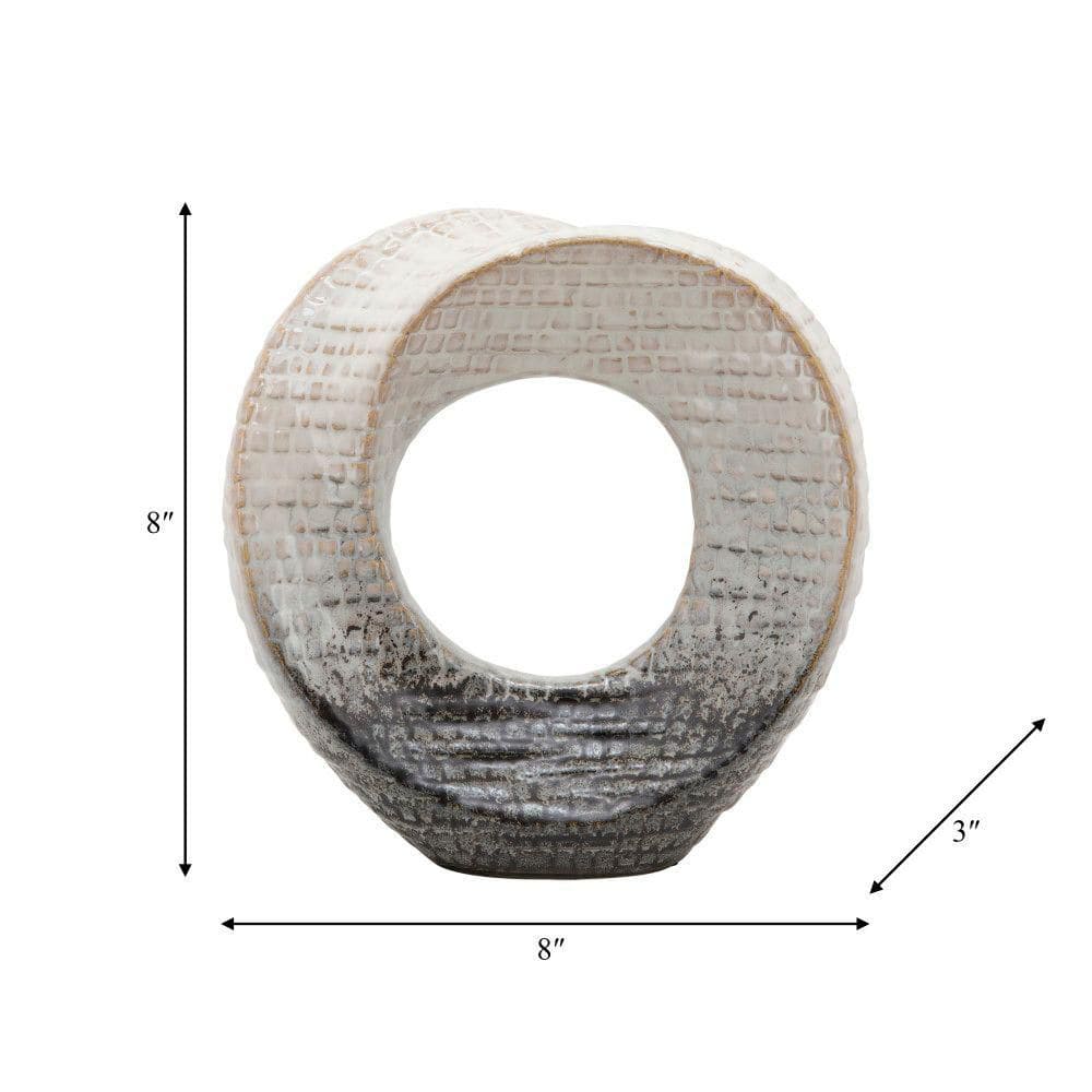 8" Ivory and Gray Ceramic Cut-Out Abstract Sculpture