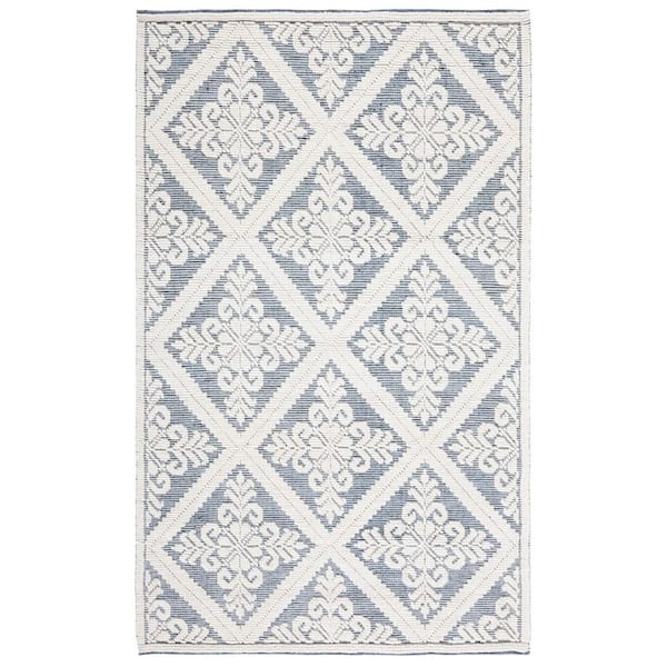 Vermont 5 ft. x 8 ft. Ivory/Blue Diamond Ornate Area Rug