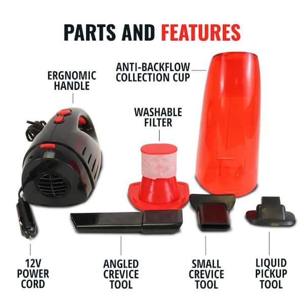 Oskar 12V Handheld Vacuum w/3 Nozzles, Red/Black 401022 The Home Depot