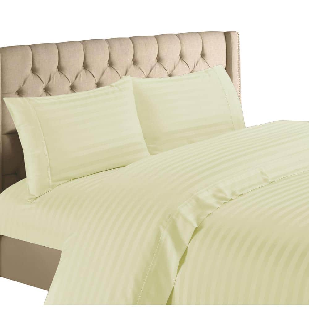 4-Piece Ivory 1200-Thread Count 100% Egyptian Cotton Deep Pocket Stripe Kin
