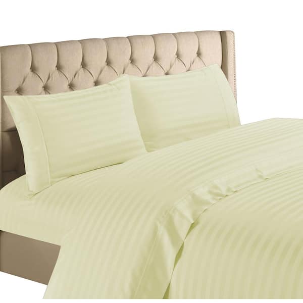 4-Piece Ivory 1200-Thread Count 100% Egyptian Cotton Deep Pocket Stripe King Bed Sheets