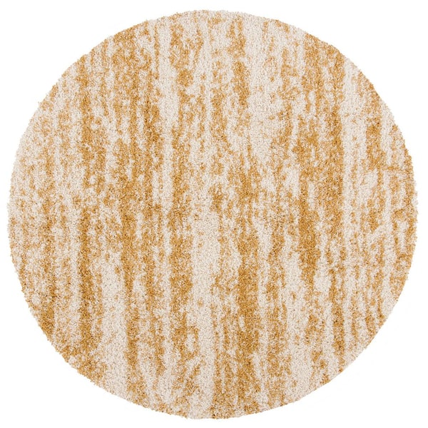 SAFAVIEH Hudson Shag Ivory/Gold 7 ft. x 7 ft. Marble Round Area Rug