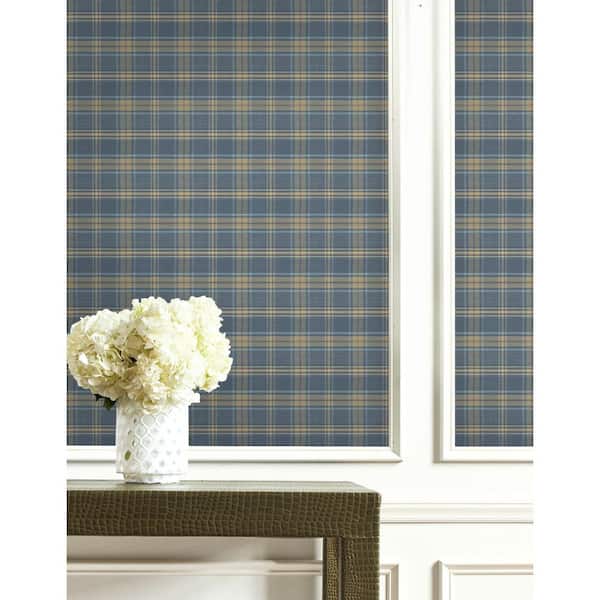 Tartan Blue and Brown Paper Non Pasted Strippable Wallpaper Roll (Cover 56.05 sq. ft.)