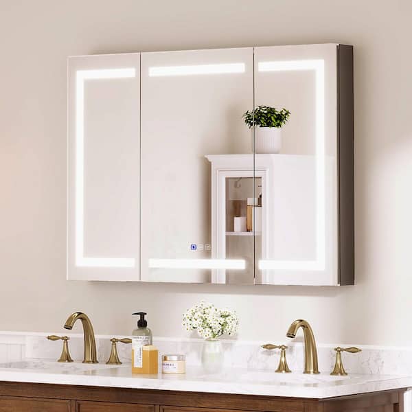 48 in. W x 36 in. H Rectangular Black Aluminum LED Recessed/Surface Mount Medicine Cabinet with Mirror