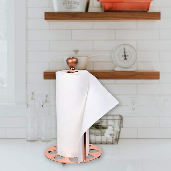 Industrial Copper-tone Pipe & Burnt Wood Countertop Paper Towel Holder
