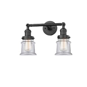 Small Canton 16.5 in. 2-Light Oil Rubbed Bronze Vanity Light with Clear Glass Shade