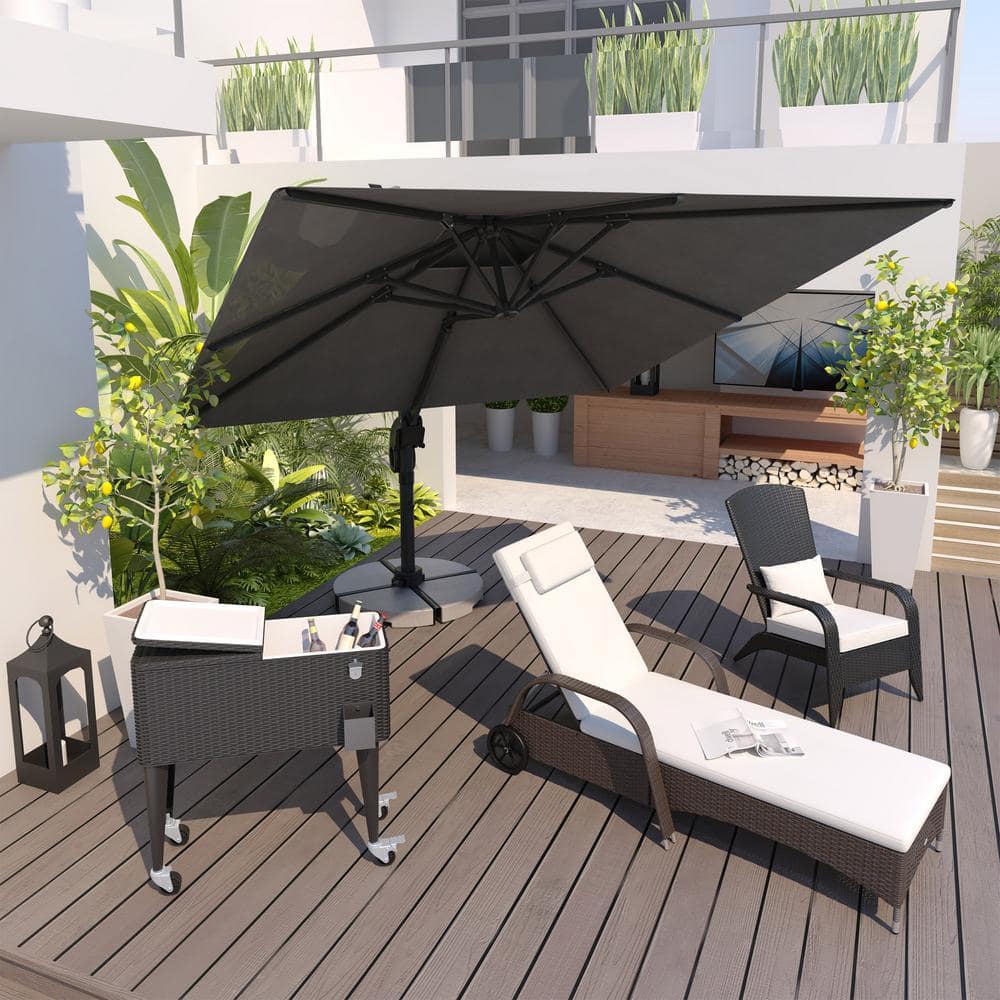 Gray 10 ft. Offset Patio Cantilever Umbrella with Solar Tilt and Half Shade