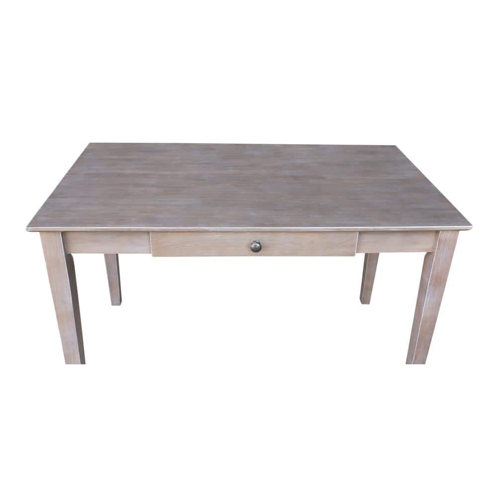 Transitional Solid Hardwood Home Office Desk with Drawer in Washed Gray Taupe