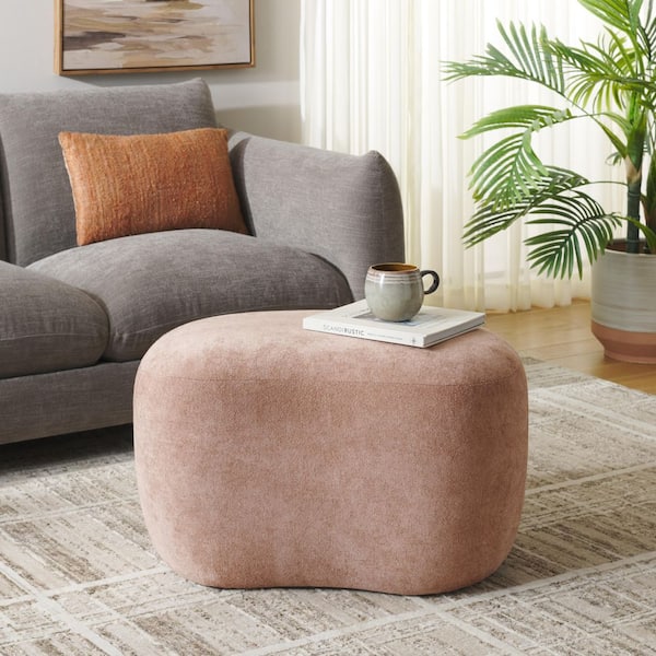 SAFAVIEH Regut Peach Linen Round Accent Ottoman OTT1303A - The Home Depot