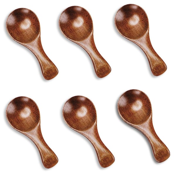 6-Pieces Brown Mini Wooden Teaspoons Elegant Hardwood Finish for Honey Tea Sugar Jam Spice Coffee Condiments