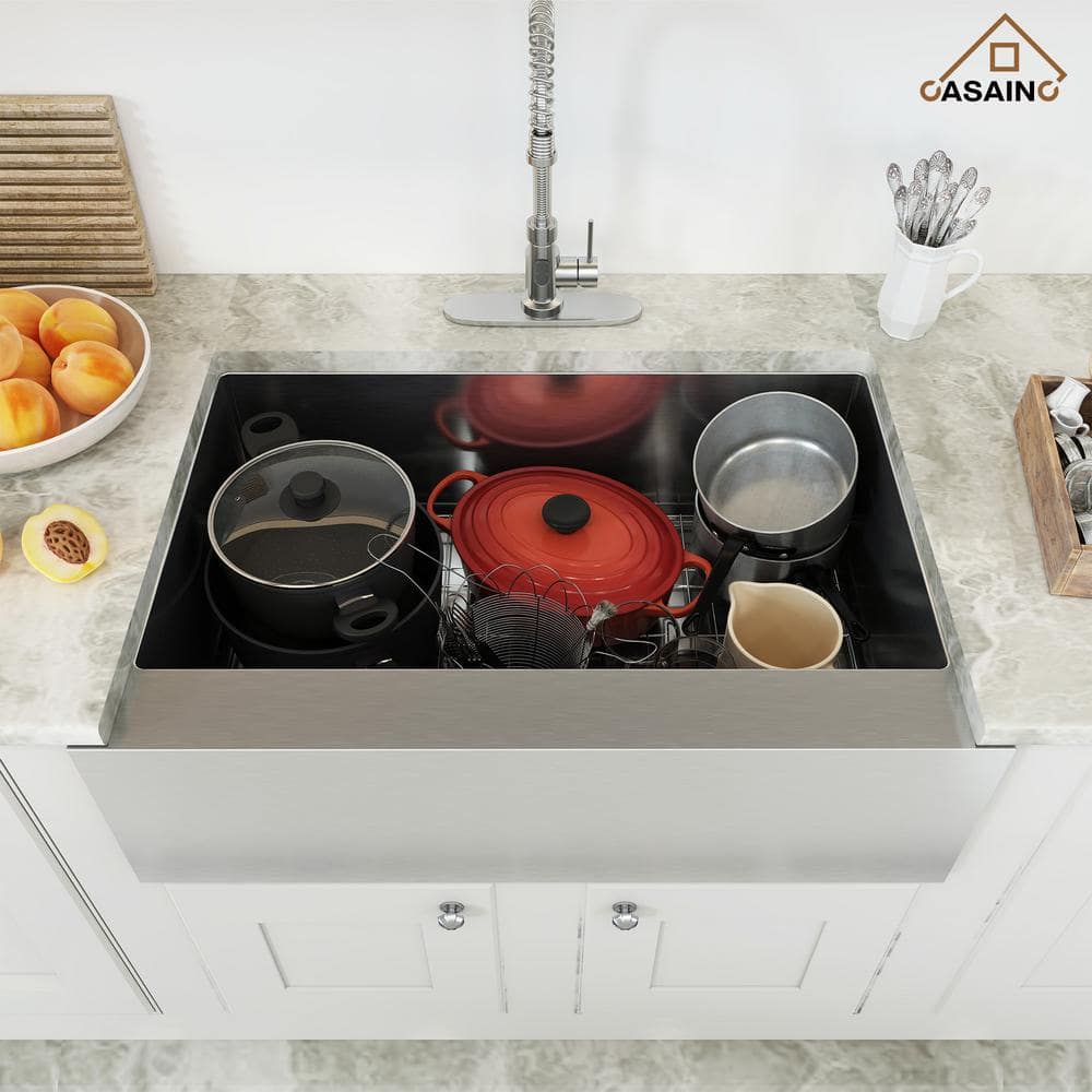 33'' Brushed Stainless Steel Farmhouse Single Bowl Kitchen Sink