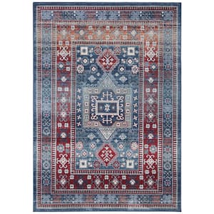 Kazak Red/Blue 4 ft. x 6 ft. Border Persian Oriental Area Rug