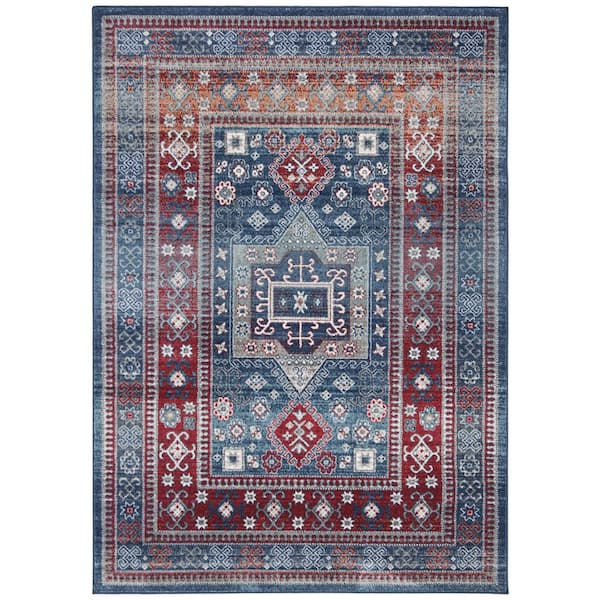 SAFAVIEH Kazak Red/Blue 4 ft. x 6 ft. Border Persian Oriental Area Rug