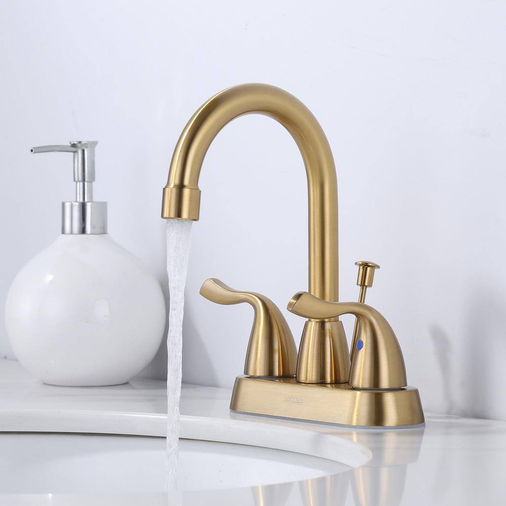 Brushed Gold Double Handle High Arc Bathroom Faucet