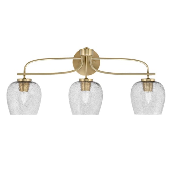 Unbranded Olympia 27.5 in. 3-Light New Age Brass Vanity Light  Smoke Bubble Glass Shade