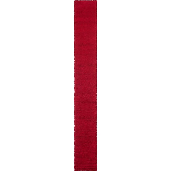Solid Shag Cherry Red 20 ft. Runner Rug