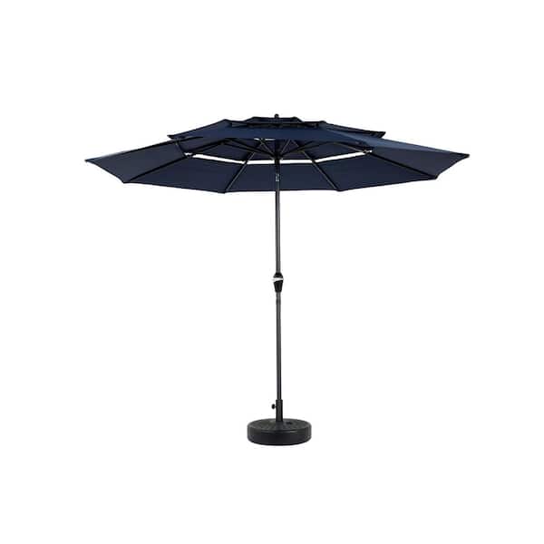 10 ft. 3 Tier Aluminum Market Auto Tilt Patio Umbrella in Navy Blue