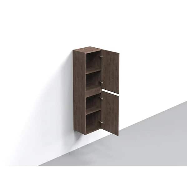 15.75 in. W x 12 in. D x 59 in. H Brown Wall Linen Cabinet with Soft-Close in Smoke Oak