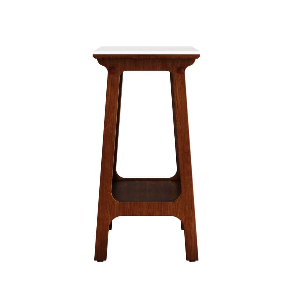 Josiah Retro 23.54 in. Walnut Rectangle Stone End Table with Storage Shelf - thumbnail 2