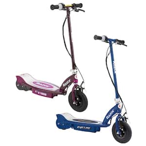 E100 and E125 Kids 24-Volt Electric Battery Powered Toy Scooters, Blue and Purple