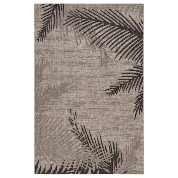 LR Home Camila Tropical Palm Beige/Black 5 ft. x 7 ft. Rectangle Indoor/Outdoor Area Rug
