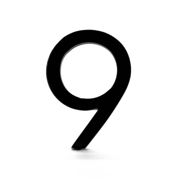 4 in. Black Aluminum Floating or Flat Modern House Number 9
