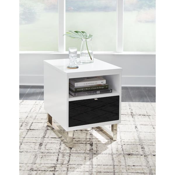 Gardoni 20 in. White Rectangle Wood End Table with Storage and Shelves