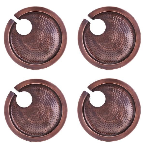 Old Dutch Hammered Antique Copper Buffet Plates with Wine Glass Holder (Set of 4)