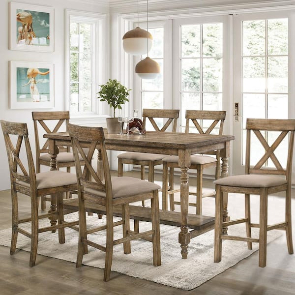Rustic Oak Counter Height Dining Set, Rustic Counter Height Kitchen Table Set