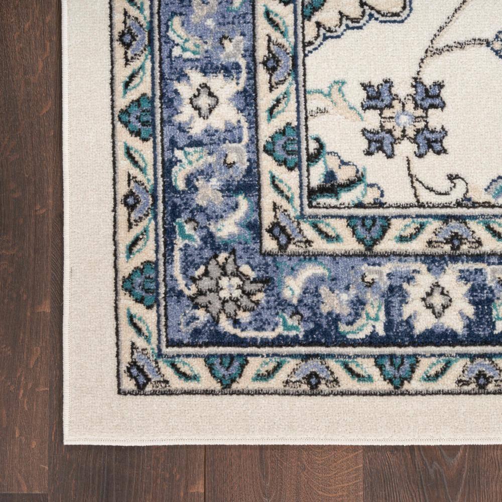 Ivory Blue Synthetic Runner Rug with Traditional Floral Pattern