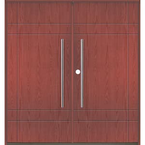 SUMMIT Modern Faux Pivot 72 in. x 80 in. Right-Active/Inswing Redwood Stain Double Fiberglass Prehung Front Door