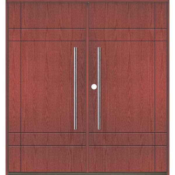 Krosswood Doors SUMMIT Modern Faux Pivot 72 in. x 80 in. Right-Active/Inswing Redwood Stain Double Fiberglass Prehung Front Door