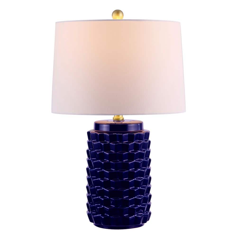 Navy Textured Ceramic Table Lamp with Drum Shade